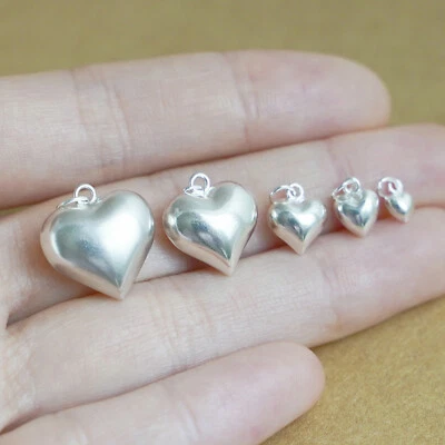 Ciondolo A Cuore Amore In Argento Sterling 3D Puffoso Lucido Pieno 8Mm 13Mm 15Mm - Immagine 1 di 4