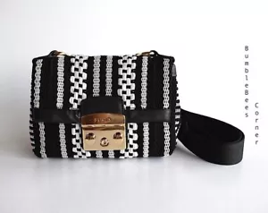 FURLA METROPOLIS STITCH PANEL Braid Cotton Leather Mini Crossbody LTD ED Bag NWT - Picture 1 of 20