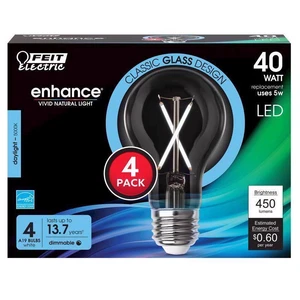 Feit Enhance A19 E26 (Medium) Filament LED Bulb Daylight 40 Watt Equivalence 4pk - Picture 1 of 1