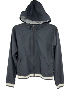 Nike Black & White Full Zip Hooded Windbreaker Track Jacket Youth Sz Large 12/14 - Picture 1 of 11