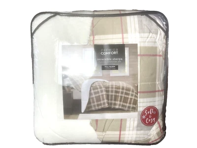 Premier Comfort Velvet to Sherpa Comforter Set Red & Taupe Patchwork Queen $140 - Image 1 of 4