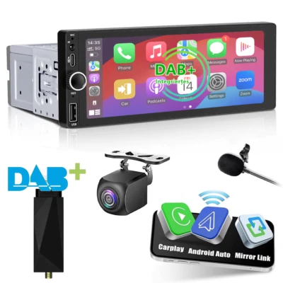 2+64GB DAB+ 6,9" 1DIN Android 13 CarPlay Stereo Radio FM RDS GPS Navi Wifi+CAM  - Bild 1 von 4