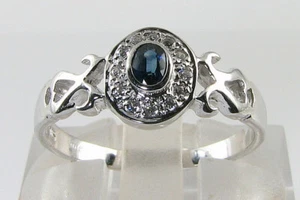 DAINTY 9k 9CT WHITE GOLD SAPPHIRE DIAMOND CLUSTER HALO RING FREE RESIZE - Picture 1 of 5
