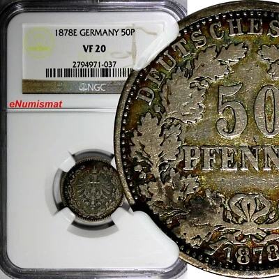 Germany-Empire Wilhelm I 1878 E 50 Pfennig NGC VF20 KEY DATE VERY RARE KM# 8(37) - Image 1 of 4