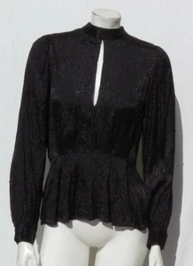NEW $68 TOPSHOP Black Beaded Silky Jacquard L/S Peplum Blouse Shirt Top US S 6 - Bild 1 von 5