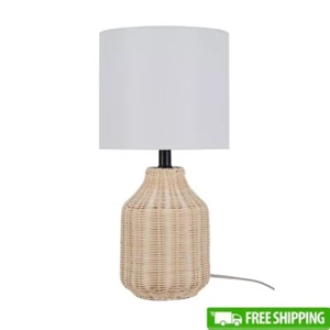Woven Rattan Table Lamp 18 Inch Black Metal Accents 3 Way Switch Home Decor New - Picture 1 of 10