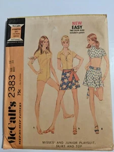 Vintage McCall's 2383 Muster Damen 12 34 Playsuit Rock Front Reißverschluss Oberteil 1970  - Bild 1 von 3