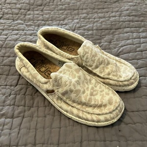 Hey Dude Misty Womens Size 9 Woven Cheetah Tan Slip On Leopard Walking Shoes - Picture 1 of 9
