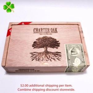 Caja de cigarros de madera vacía Charter Oak Rothschild CT hoja ancha 8,25" x 5,25" x 2" - Imagen 1 de 9
