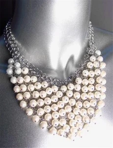 PRECIOSOS Pendientes Collar Cortina Cadena Perlas Racimo Crema Anillos Plata - Imagen 1 de 7