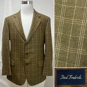 Paul Fredrick Men's 44L 100% Wool Brown Plaid 3-Button Blazer Jacket Sport Coat - Picture 1 of 8