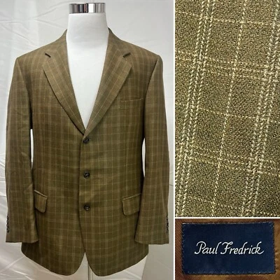 Paul Fredrick Men's 44L 100% Wool Brown Plaid 3-Button Blazer Jacket Sport Coat - Image 1 of 4