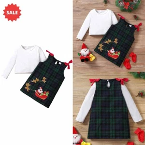 Christmas Toddler Baby Girls Long Sleeve Outfit Romper Dress Skirt Xmas Clothes - Picture 1 of 9