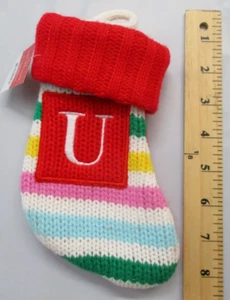 WONDERSHOP TARGET MINI CHRISTMAS STOCKING LETTER U MONOGRAM RAINBOW 8" KNIT NEW - Picture 1 of 3