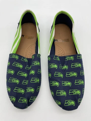 NFL Football Team Logo Stripe Womens Slip On Canvas Shoes - Seahawks Cover