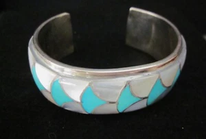 Vtg. Native American Sterling Silver Women's Cuff Bracelet - Orlinda Natewa Zuni - Picture 1 of 10