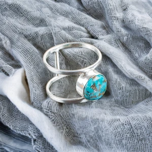 Blue Copper Turquoise Gemstone 925 Sterling Silver Handmade Jewelry Ring - Picture 1 of 3