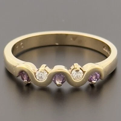 Кольцо из желтого золота 9 карат с аметистом и бриллиантом Eternity с клеймом размер P - Изображение 1 из 4