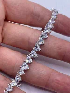 8CT Lab Created Heart Shape Diamond Women Tennis Bracelet 14K White Gold Finish - Picture 1 of 3