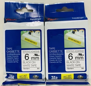 BROTHER TZe-S211 NASTRO ORIGINALE NERO SU BIANCO 6mmX8mt P-TOUCH 300/500/1000 X2 - Imagen 1 de 1