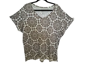 St.John Bay Woman 3X 100% Cotton Neutral Aesthetic Brown Boho Medallion Print - Picture 1 of 9