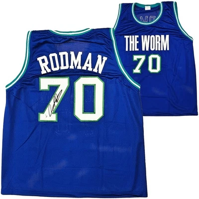 Dallas Mavericks Dennis Rodman Autographed Signed Blue Jersey JSA - Image 1 of 4