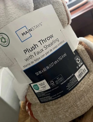 Printed Velvet Plush &  Faux Shearling Soft Throw Blanket,, Brown Stripe 50x60 - Image 1 of 4