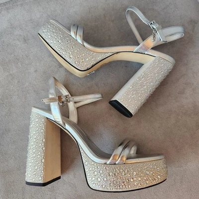 Sandalias de plataforma Michael Kors 9 plata estrás adornadas Laci gruesas Y2K Foto 1 de 4