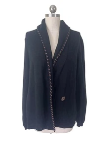 Lauren Ralph Lauren Cardigan Sweater Womens XL Black Braided Conch Western Boho - Picture 1 of 10