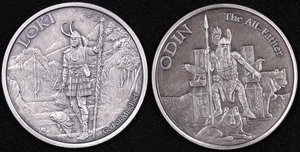 Norse God Series Loki & Odin 2 oz .999 Fine Silver Antiqued Art Round 2pc Set - Bild 1 von 3