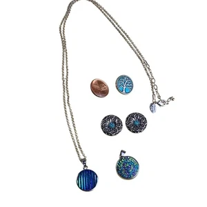 Snap in Pendent 25" Silver Necklace with 6 Teal Blue Tone Snaps "Gingersnaps" - Picture 1 of 10