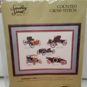 Vintage Antique Cars 18x14 Counted Cross Stitch Kit Candamar 1988 - Picture 1 of 10