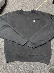 VTG 90s Champion Authentic Logo Black Blank Crewneck Sweatshirt Medium Great :) - Picture 1 of 2