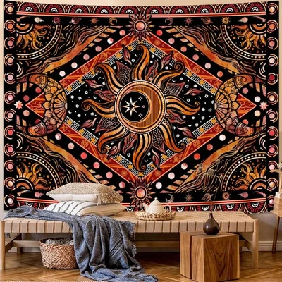 Lunerfex Hippie Sun and Moon Tapestry Bohemian Celestial Tapestry Aesthetic T... - Image 1 of 4