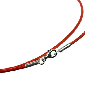 Lederband 925 Sterling Silber Karabinerverschluss Halskette Echtleder Ø2mm Rot - Bild 1 von 3