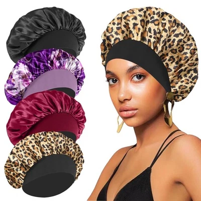 4 PIEZAS Gorro de Seda para Dormir - Gorra Envolvente de Pelo Satinado para Negro Mujeres Hombres Rizado... Foto 1 de 4