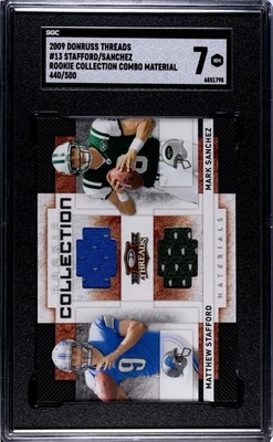 2009 Donruss Threads #13 Stafford/Sanchez Rookie Collection Materials /500 SGC 7 - Image 1 of 2