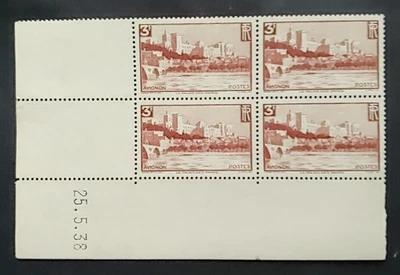 1938 AVIGNON 3FR CORNER DATE BLOCK VF MNH FRANCE (K6) - Image 1 of 2