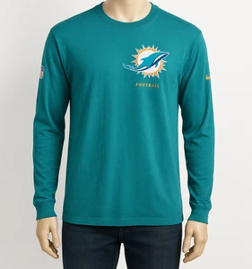 Nike Miami Dolphins maglia manica lunga uomo 2XL Aqua NFL squadra di calcio logo maglietta - Foto 1 di 5