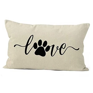 Cute Dog Paw Love Linen Throw Pillow Cover, Dog Mom, Dog Lover Mom Gifts for - Picture 1 of 4