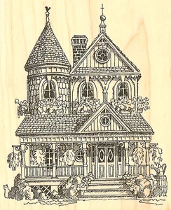 Victorian House Wood Mounted Rubber Stamp IMPRESSION OBSESSION G1746 New - Picture 1 of 3