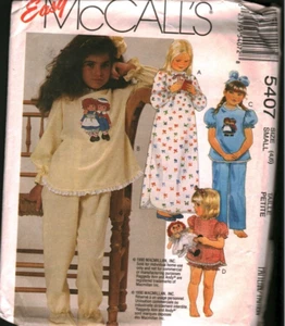 5407 Vintage McCalls SEWING Pattern Girls 1990s Nightgown Pajamas Top Pants 4 6 - Picture 1 of 2