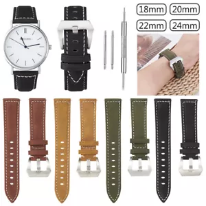 18|20|22|24 mm Echtleder Uhrenarmband Ersatz Band Ersatz Lederband Flach Basic - Bild 1 von 32