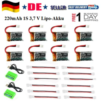 8 Stücke 3,7V 220mAh 1S LiPo Akku 35C mit Ladegerät für JJRC H36 NIHUI G01RC T36 - Bild 1 von 4