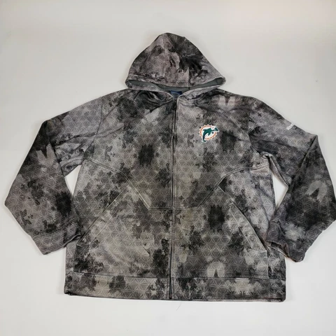 Miami Dolphins Men's Tie Dye Hoodie Zip 2XL Reebok On Field Fleece Lined Cover