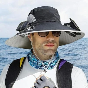 Brim Solar Fan Hat Wide with 2 Solar Fan Hat Waterproof Outdoor Fishing Hat UK - Picture 1 of 17