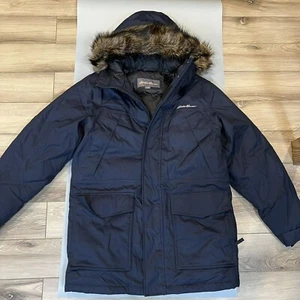 NAVY BLUE 80s EDDIE BAUER PREMIUM DOWN MENS POLAR PARKA SIZE XL - Picture 1 of 8