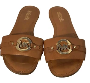 Michael Kors Signature Women's Sandals Slide 8M Brown Leather Shoes - Picture 1 of 6