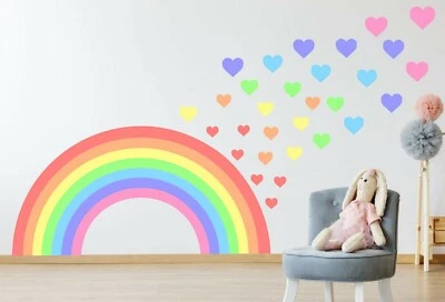 KAPOW BOOM GRAPHICS KIT DE PEGATINAS DE PARED PASTEL ARCO IRIS Y CORAZONES guardería arte colorido dormitorio infantil
