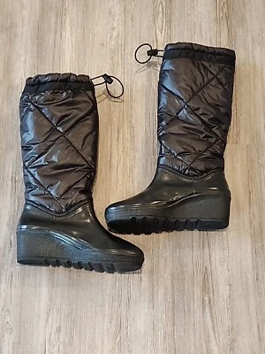 Botas de lluvia/nieve SPERRY para mujer talla 8 negras acolchadas de nailon goma cuña impermeables  Foto 1 de 4